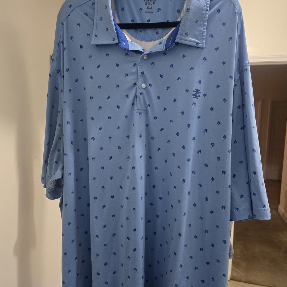 Izod Men's Light Blue Polo with Palm Tree Pattern